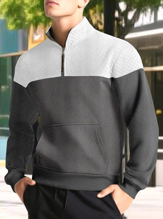 Herren nan Halbzip-Sweatshirt mit gesteppter Schulterpartie Kängurutasche und gerippten Bündchen EB
