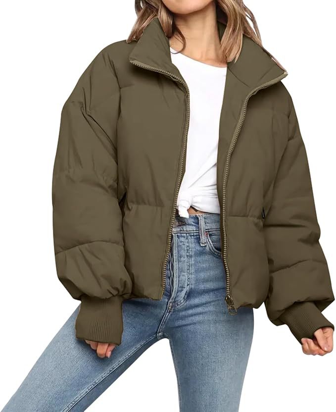 EB | Damen Casual Kurze Gepolsterte Pufferjacke mit Reißverschluss und Taschen