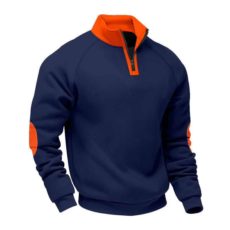 Herren nan Halbzip-Fleecepullover mit Stehkragen Raglanärmeln und Ellenbogenpatches EB