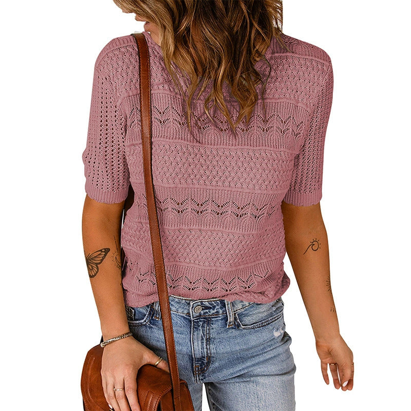 Damen luftiger Strickpullover mit Lochmuster EB