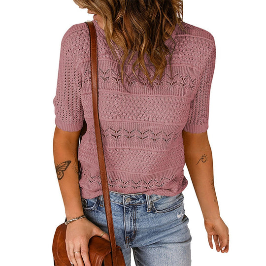 Damen luftiger Strickpullover mit Lochmuster EB