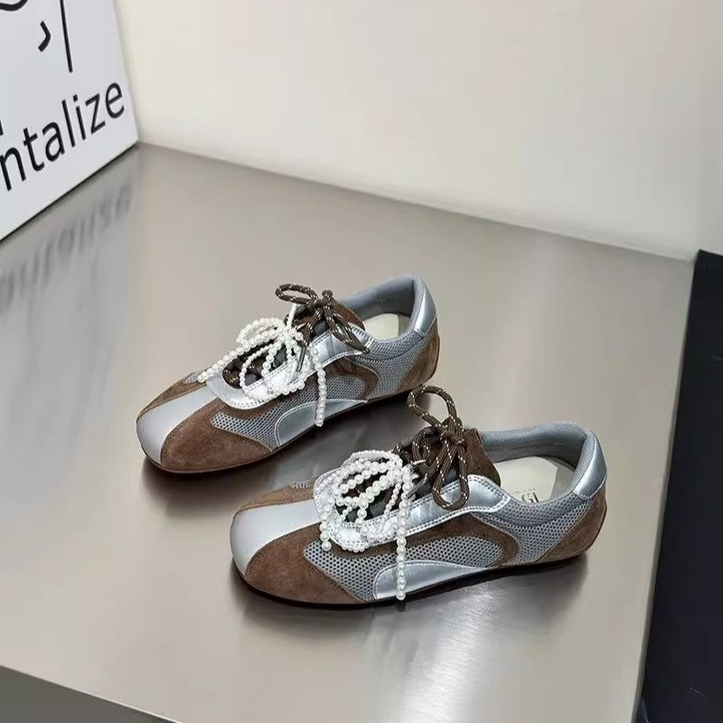 Damen modische Sneakers mit elegantem Sportdesign und hochwertigem Materialmix EB