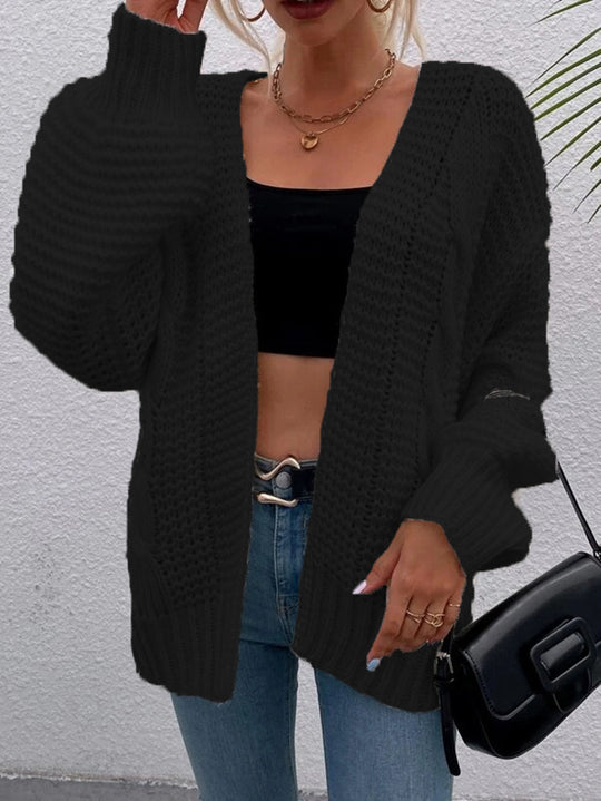 Damen Langärmlige Strickjacke mit lockerer Passform und großen Taschen EB