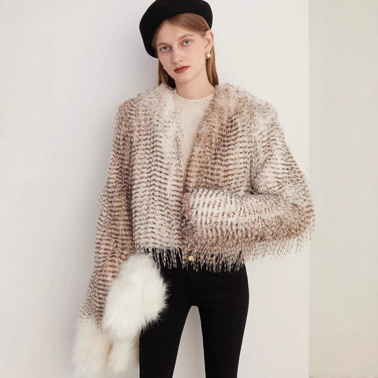 Damen Luxuriöse Couture-Kurjacke aus Kunstpelz mit detailreicher Struktur EB