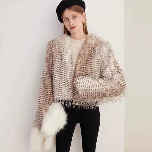 Damen Luxuriöse Couture-Kurjacke aus Kunstpelz mit detailreicher Struktur EB