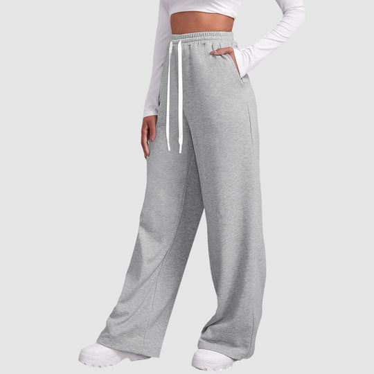 Damen nan lässige Loungehose mit geradem Bein extra langem Tunnelzug und tiefem Schritt EB