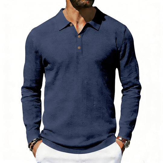 Herren nan Langarm-Poloshirt aus Baumwollgaze mit Hemdkragen, Dreiknopfleiste und entspannter Passform EB
