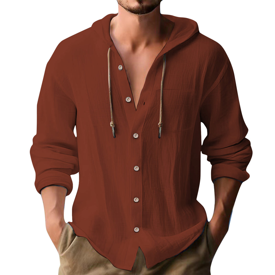 Herren lässiges Kapuzenshirt mit Knopfleiste und praktischen Taschen EB