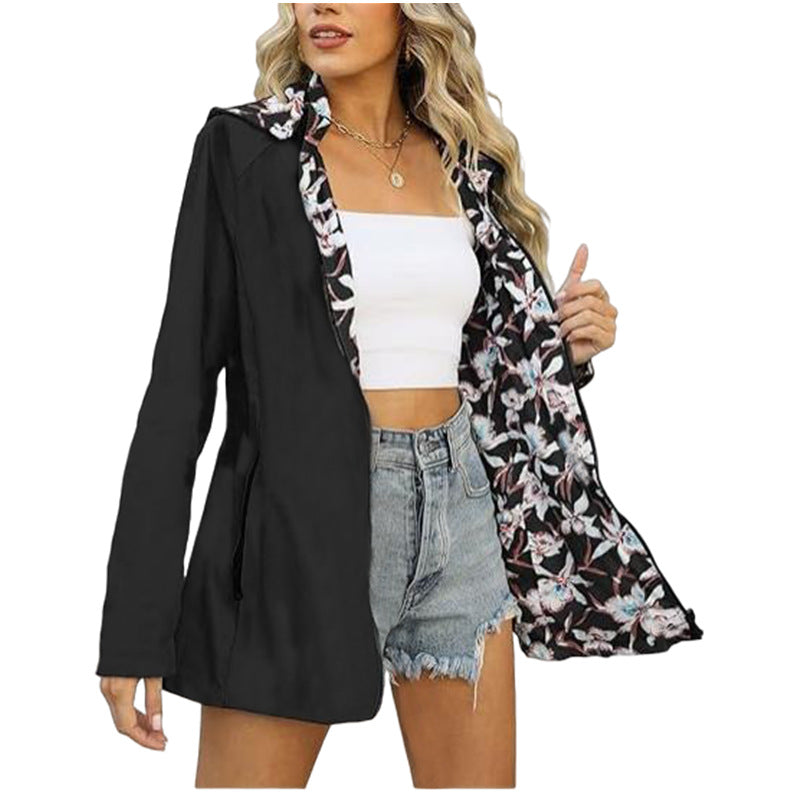 Damen leichte Übergangsjacke mit floralem Innenfutter EB