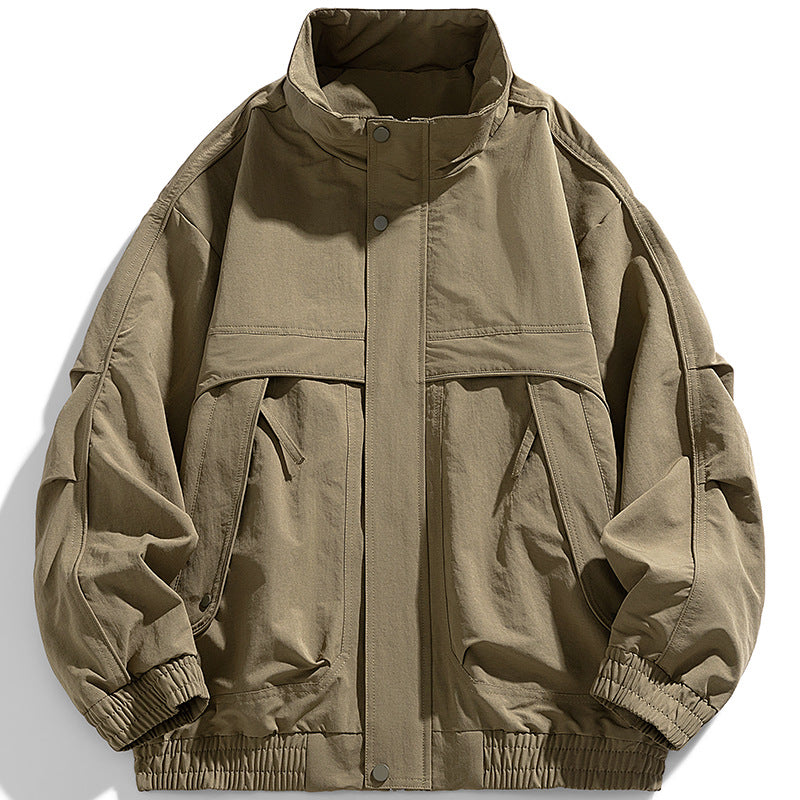 Herren urbaner Oversized Utility-Jacke mit versteckter Reißverschlussblende und elastischem Saum EB