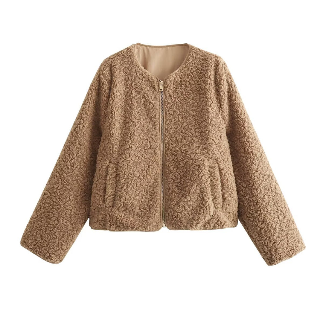 Damen Kuschelige Teddyjacke mit praktischem Reißverschluss und Seitentaschen EB