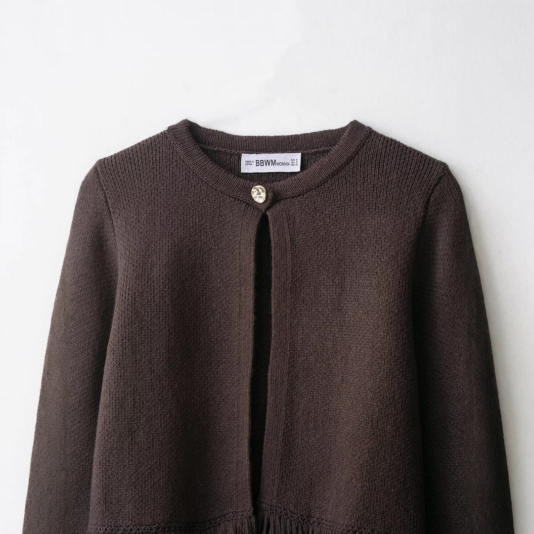 Damen trendige Fransenstrickjacke EB