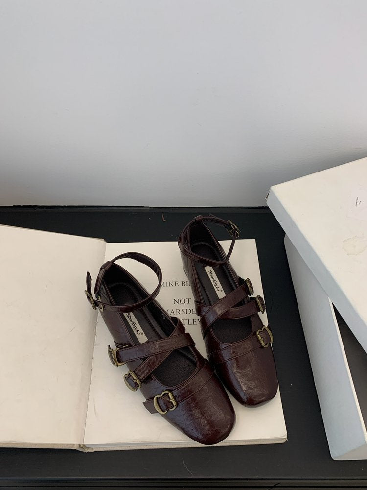 Damen elegante Ballerinas mit modischen Riemchen und verstellbaren Schnallen EB
