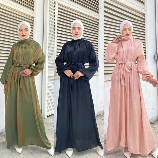 Damen Elegantes Langarmkleid mit Taillengürtel EB