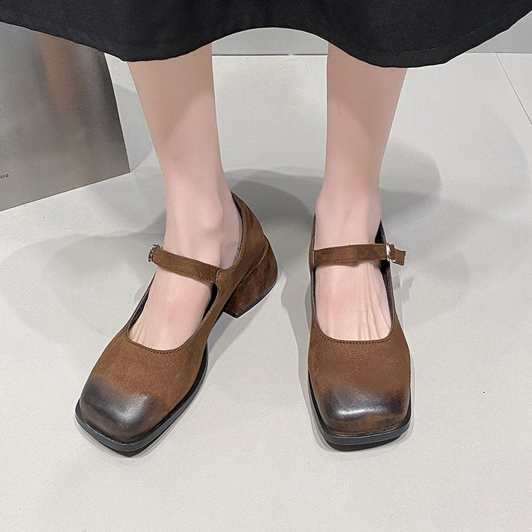 Damen elegante Mary Jane-Blockabsatzschuhe mit modischen Schnallen EB