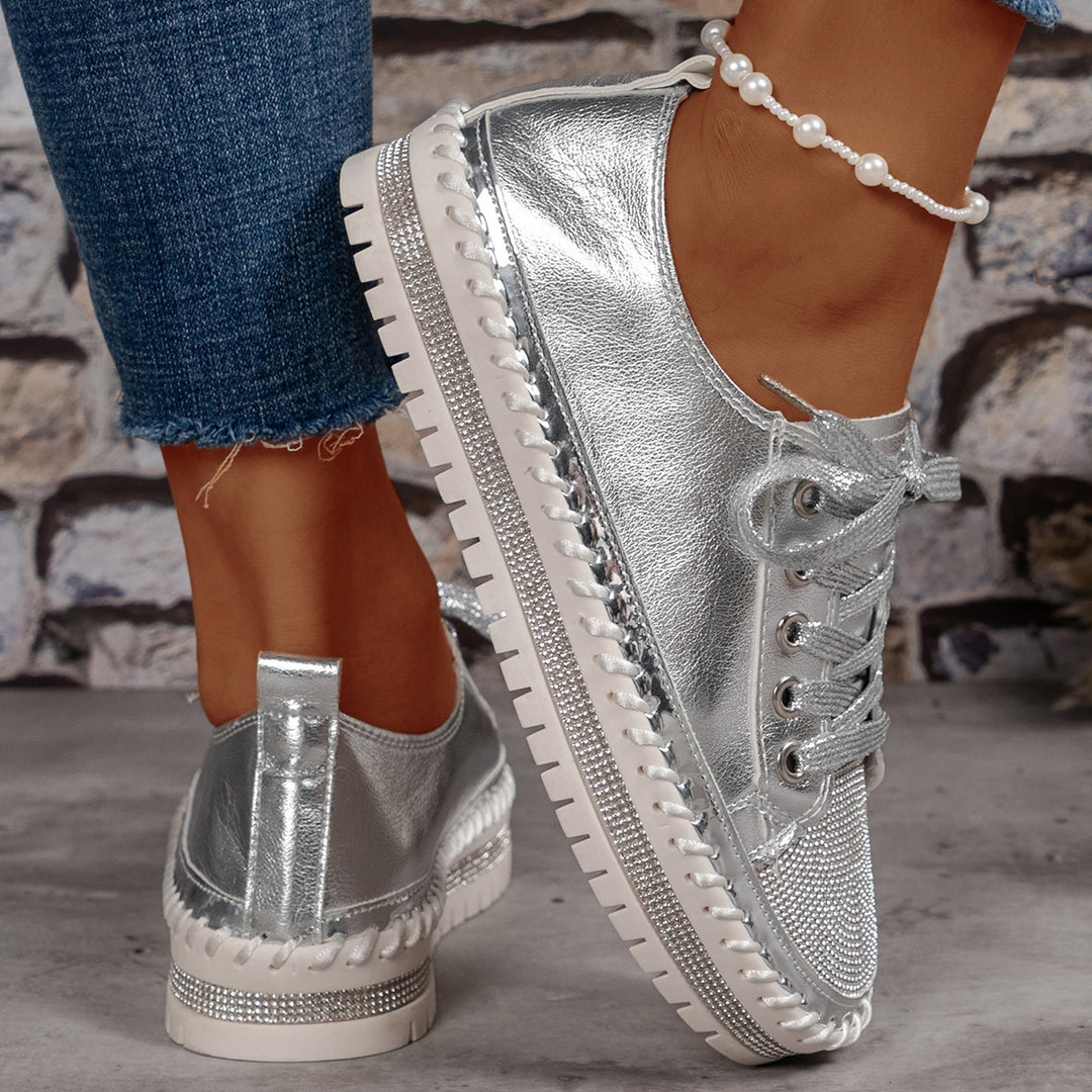 Damen Sneaker mit glitzerndem Material und robuster Sohle EB