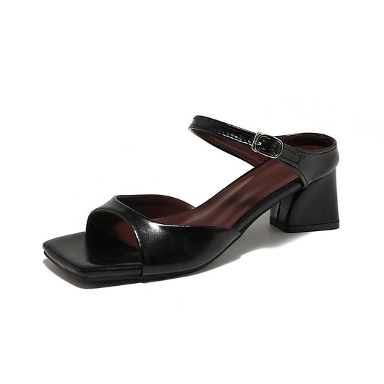 Damen Komfortable Slingback Sandalen mit quadratischer Zehenpartie und blockartigem Absatz EB