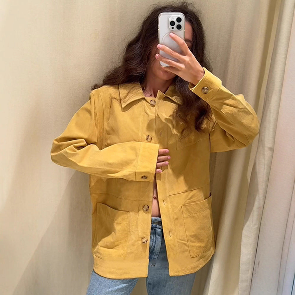 Damen modische Wildlederjacke mit praktischen Taschen EB