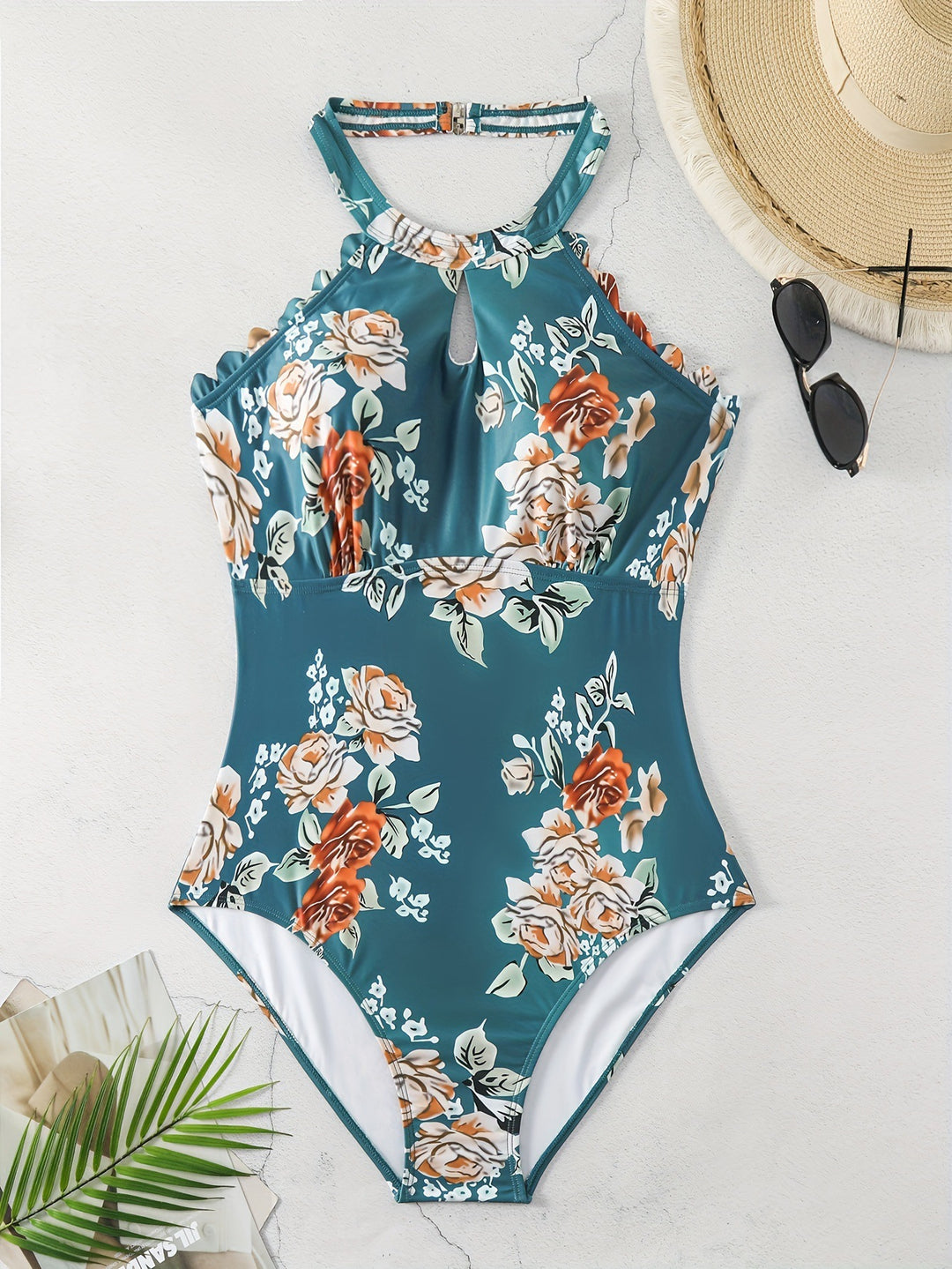 Damen Einteiliger Badeanzug mit elegantem Schnitt und floralem Design EB