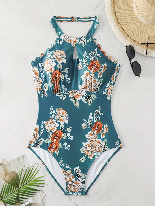 Damen Einteiliger Badeanzug mit elegantem Schnitt und floralem Design EB