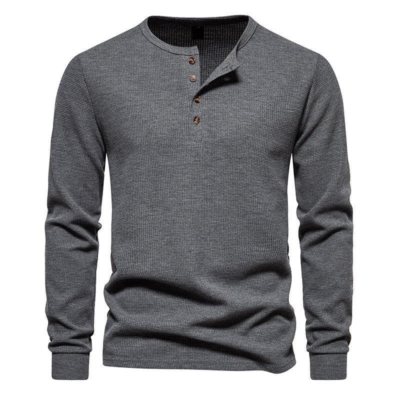 Herren Langarmshirt mit Knopfleiste und strukturiertem Design EB