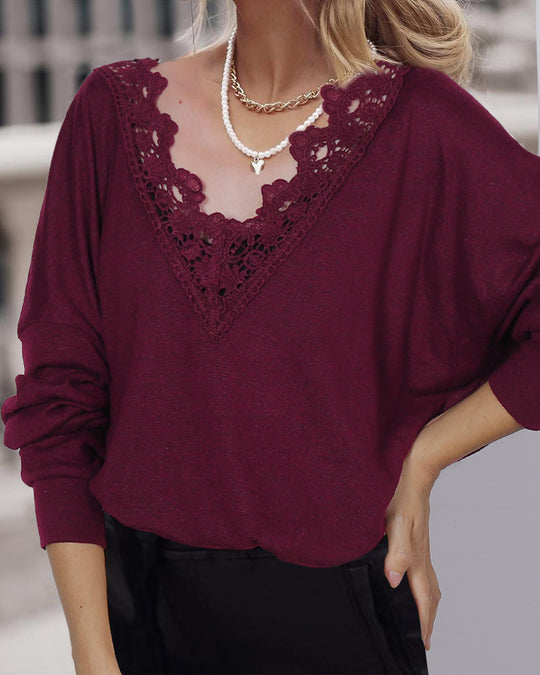 Damen Pullover mit eleganter Spitze und lässigem Schnitt EB