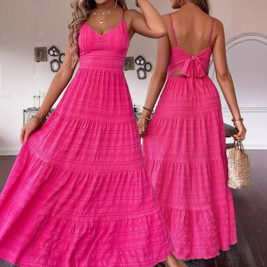 Damen Maxikleid mit schwingendem Rock und zarten Spaghettiträgern EB