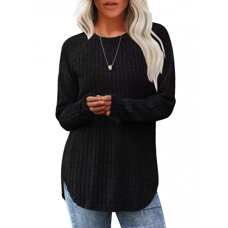 Damen lässiger Pullover mit geripptem Muster und weitem Schnitt EB