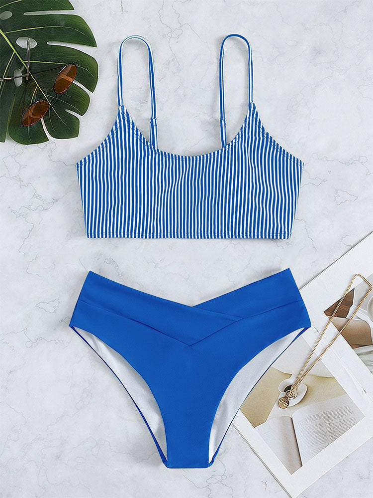 Damen Bikiniset mit raffiniertem Trägerdesign und hoch tailliertem Höschen EB