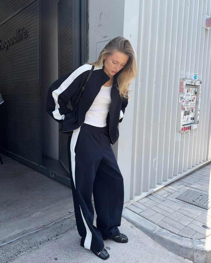 Damen Kurzgeschnittenes Zip-Hoodie-Loungewear-Set aus weicher Sweatqualität mit elastischem Bündchen und High-Waist-Jogger EB