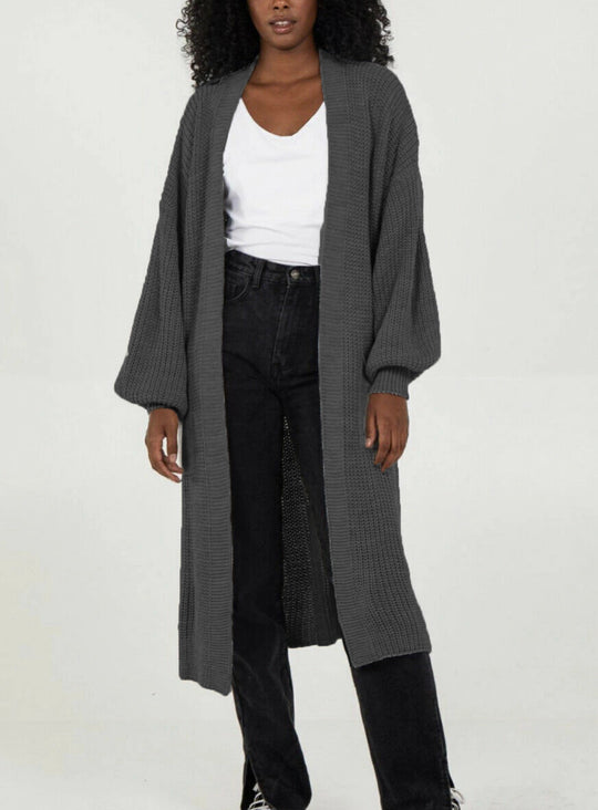 Damen Strickmantel mit voluminösen Ärmeln und offenem Schnitt EB