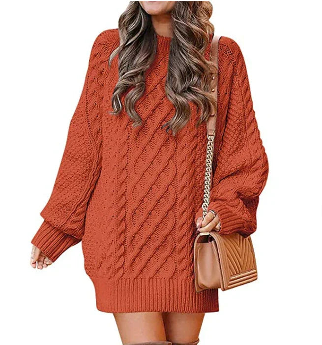 EB | Gestricktes Damen Mini Pullover Kleid mit Langen Ärmeln