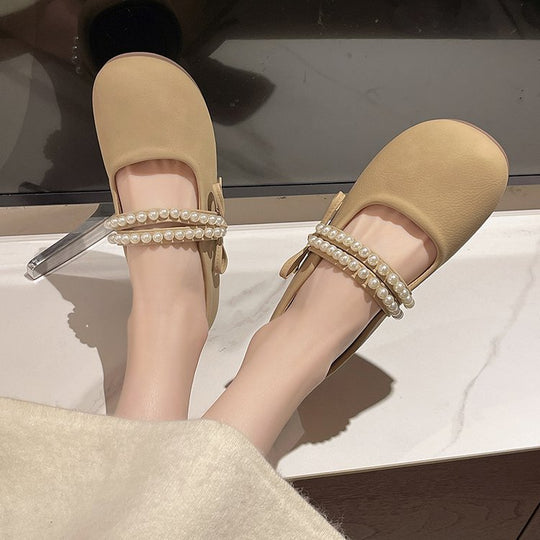 Damen elegante Ballerinas mit Perlenschmuck EB