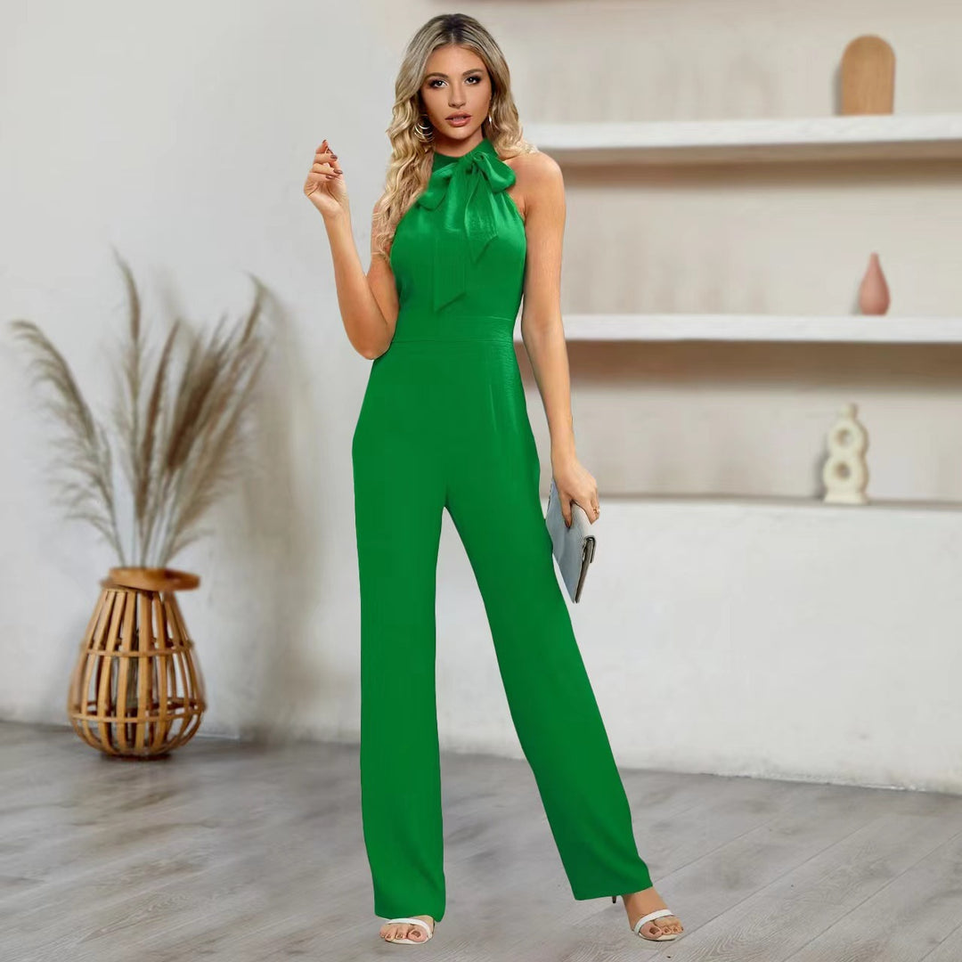 Damen elegante Jumpsuit mit neckholder Design und Bindeband EB