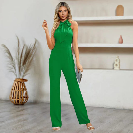 Damen elegante Jumpsuit mit neckholder Design und Bindeband EB