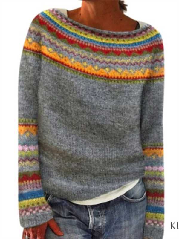 Damen nan Norwegerpullover aus Wollmix mit Rundhalsausschnitt und traditionellem Fair-Isle-Yoke EB