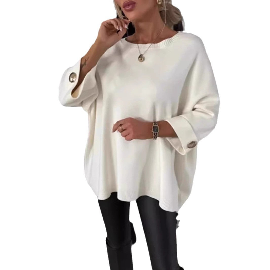 Damen Modischer Strickpullover mit eleganten Knopfdetails EB