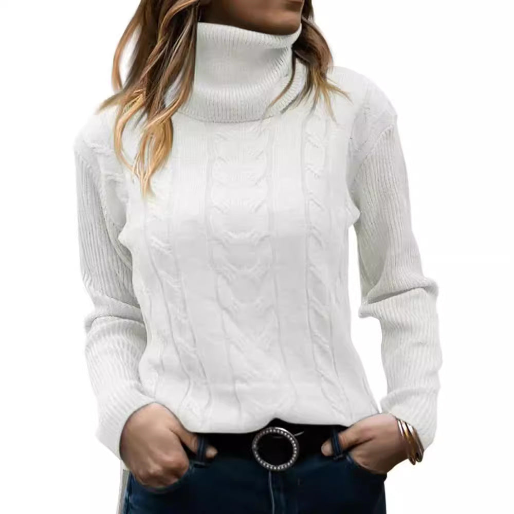 Damen Strickpullover mit Stehkragen und Zopfmuster EB