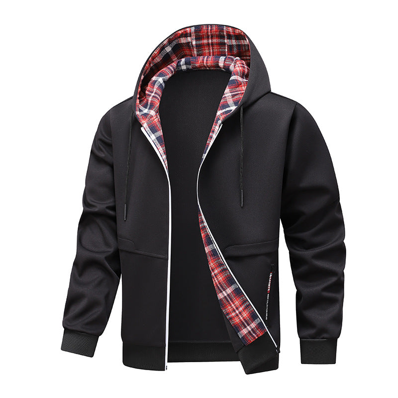 Herren sportliche Hybridjacke mit innenliegenden Karomuster Hedi-Mode