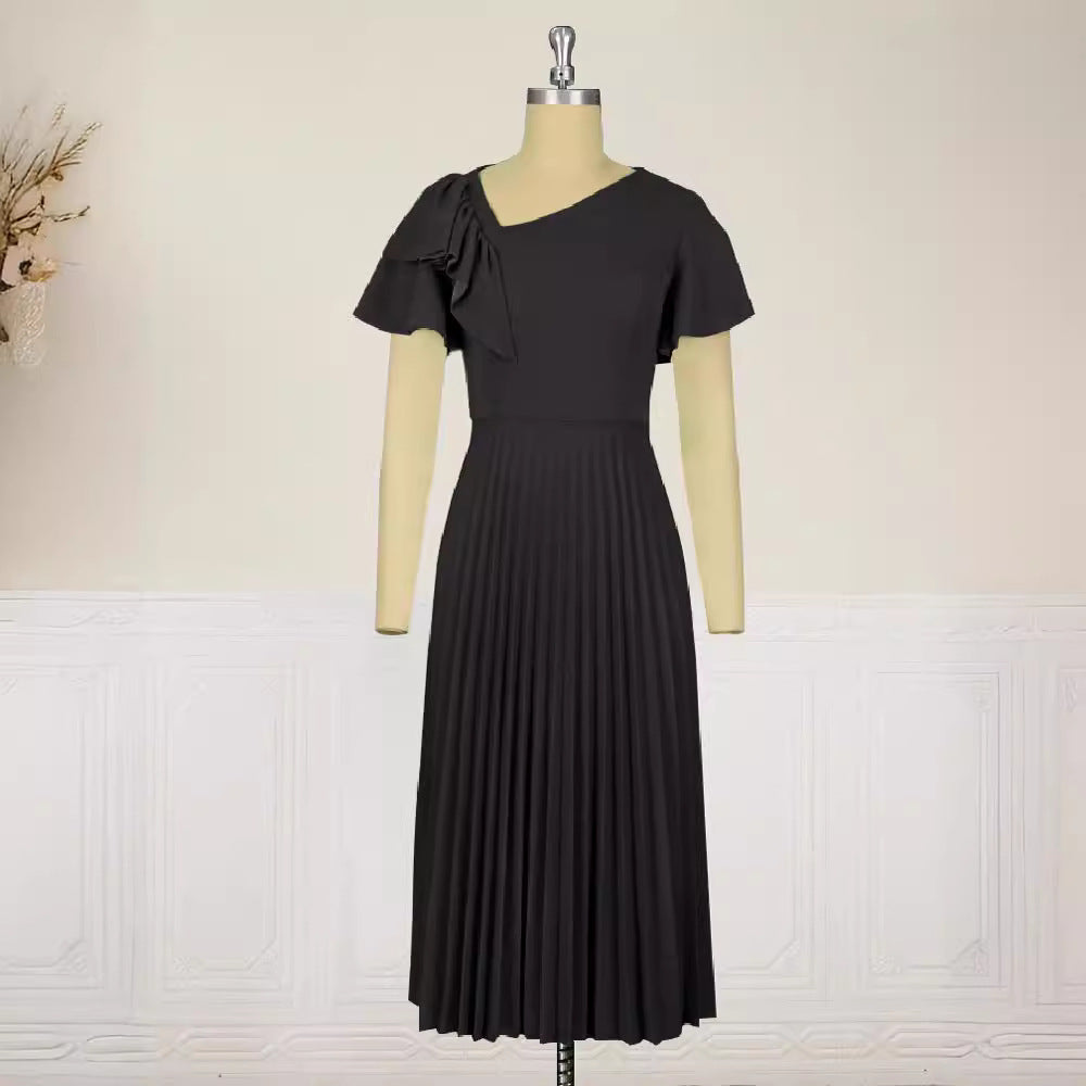 Damen elegantes Plisseekleid mit asymmetrischem Rüschen-Detail EB