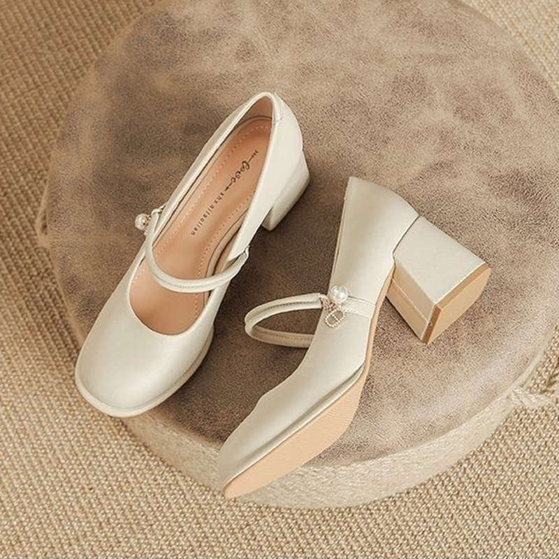 Damen Modische Mary-Jane High Heels mit eleganter Perlen-Details EB