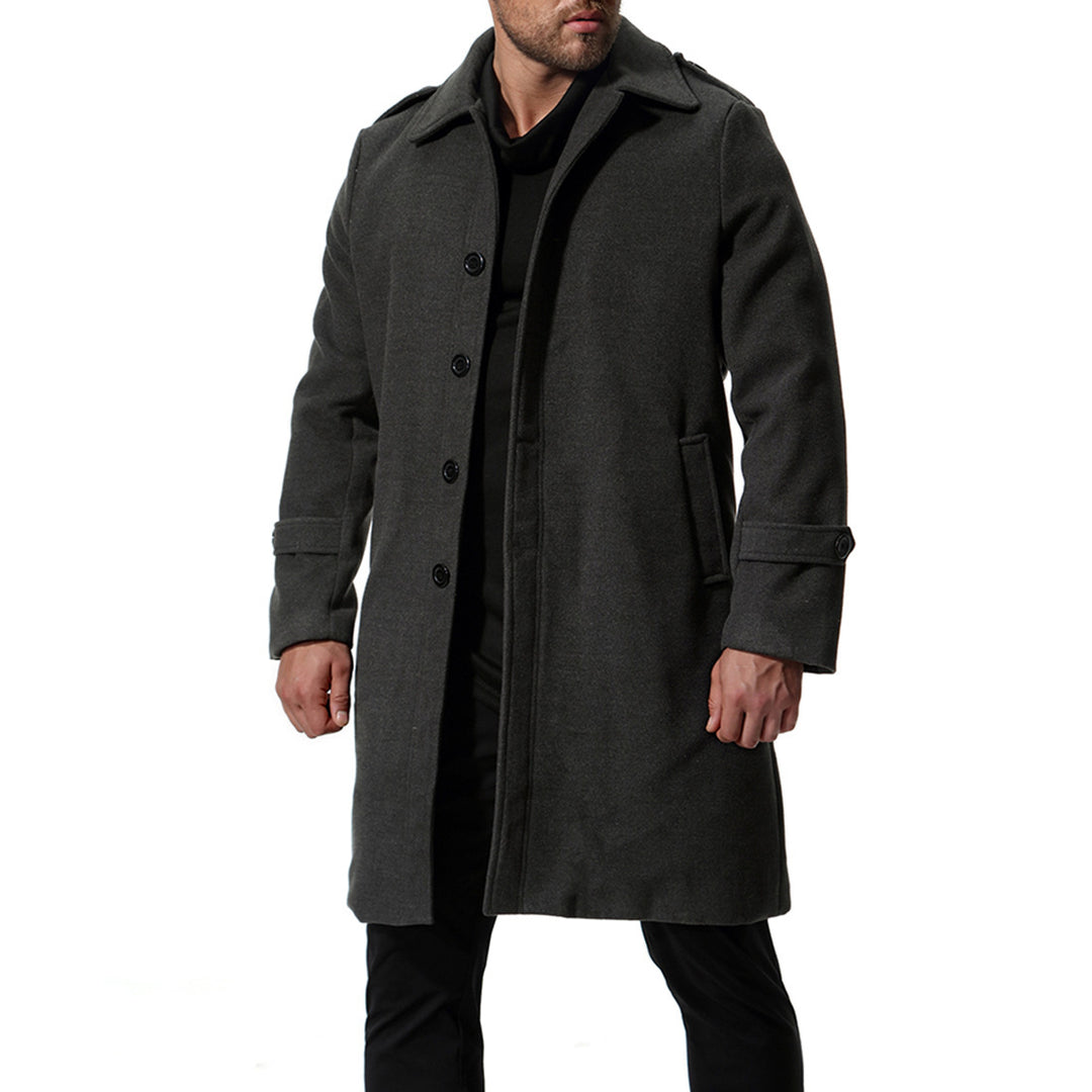 Herren langer Wollmantel mit klassischem Schnitt und praktischen Taschen EB