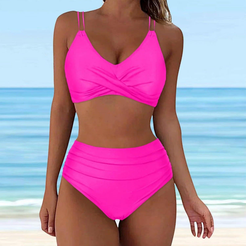 Damen High-Waist Bikini mit elegantem Wickeldesign und verstellbaren Trägern EB