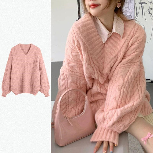 Damen Kuscheliger Grobstrick-Cardigan mit V-Ausschnitt und weiten Ärmeln EB
