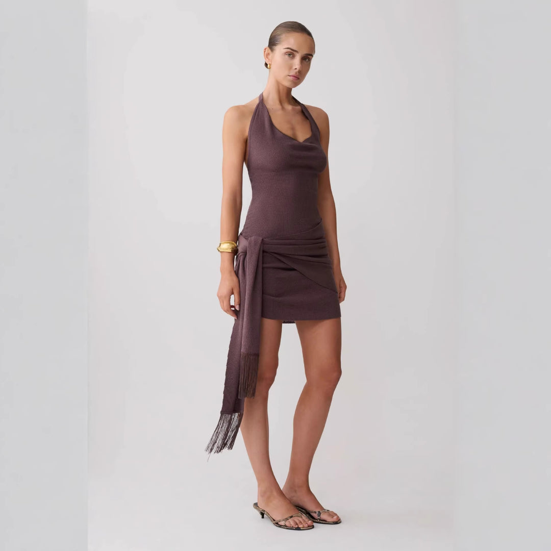 Damen Neckholder Minikleid mit figurbetonender Drapierung EB