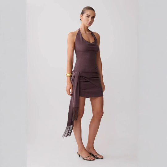 Damen Neckholder Minikleid mit figurbetonender Drapierung EB