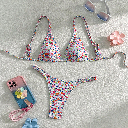 Damen Triangel-Bikini-Set mit verstellbaren Trägern und floralem Muster EB
