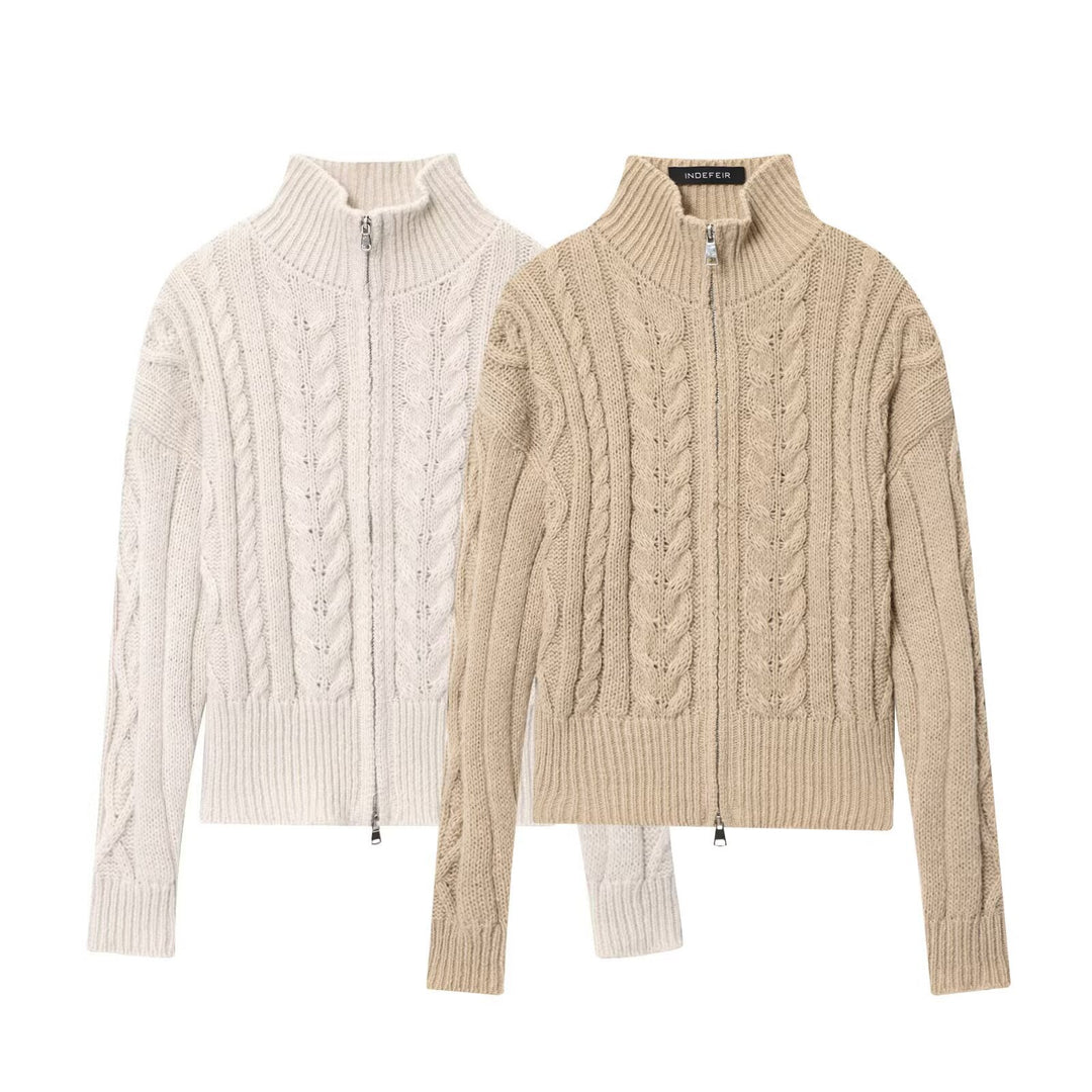 Damen Strickjacke mit Zipper und Stehkragen EB