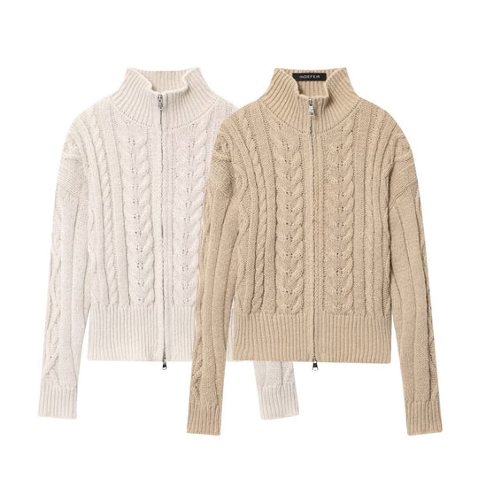 Damen Strickjacke mit Zipper und Stehkragen EB