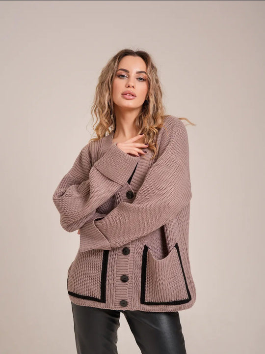 Damen Großer Strickcardigan mit dekorativen Knopfdetails und lässigem Schnitt EB